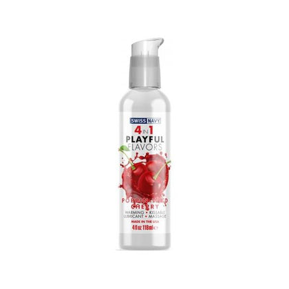 Swiss Navy 4 In 1 Playful Flavors Poppin Wild Cherry 4oz - Sensational Warming Lubricant and Kissable Massage Gel for Intimate Pleasure - MD Science - Model SN-4PFWC-4 - Unisex - Enhances Sensations and Adds Playful Flavors - Vibrant Red