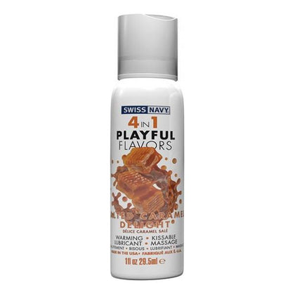 Swiss Navy 4 In 1 Salted Caramel Flavored Lubricant - Sensual Pleasure Enhancer for All Genders - Model SN4SC-1OZ - Seductive Warmth and Edible Delight - Caramel-Colored Bliss