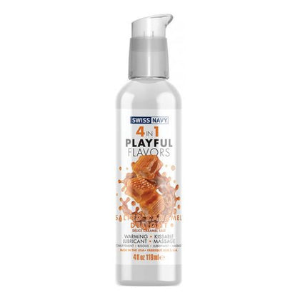 Swiss Navy 4 In 1 Salted Caramel Flavored Lubricant - Sensual Pleasure Enhancer for Couples - Model SN-SC4OZ - Unisex - Intimate Areas - Seductive Caramel Color