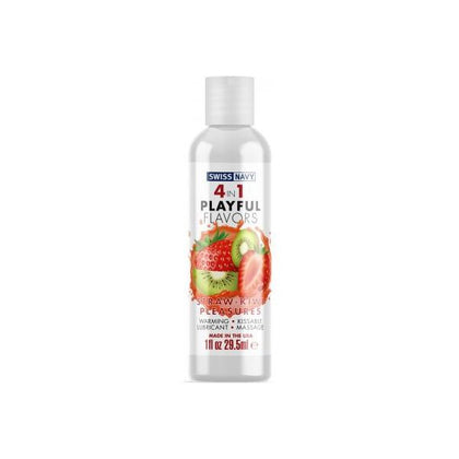 Swiss Navy 4 In 1 Playful Flavors Strawberry Kiwi Pleasure 1oz - Pleasurable Strawberry Kiwi Warming Lubricant for Intimate Moments - Model SN-4P1SK1 - Unisex Pleasure Enhancer - Enhance Your Sensual Experience with a Delicious Twist - Vibrant Red