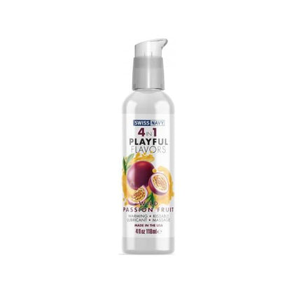 Swiss Navy 4 In 1 Playful Flavors Wild Passion Fruit Warming Lubricant and Kissable Massage Gel - Enhance Intimate Pleasure with this Sensual Delight - 4oz