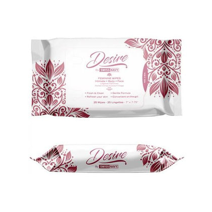 Swiss Navy Desire Unscented Feminine Wipes - Intimate Hygiene and Refreshing Care for Women - 25ct Pack