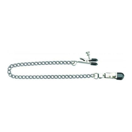 Deluxe Silver Adjustable Broad Tip Nipple Clamps with Loop and Link Chain - Model NT-2000 - Unisex, Nipple Stimulation - BDSM Fetish Sex Toy