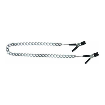 Introducing the SensationEaze Endurance Jumper Cable Nipple Clamps with Link Chain - Silver: The Ultimate Pleasure Enhancer for All Genders! - Adult Naughty Store