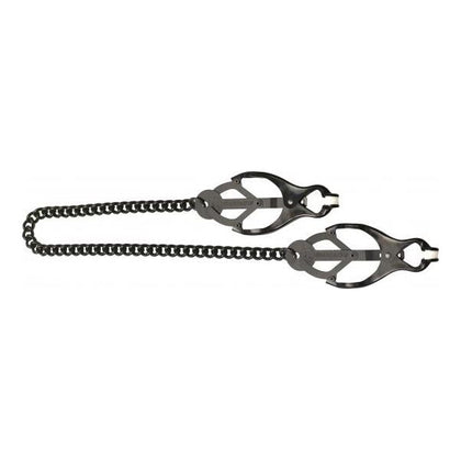 Introducing the Sensual Pleasures Black Butterfly Nipple Clamps with Chain - Model BBN-3001, Unisex, for Exquisite Nipple Stimulation in Midnight Black - Adult Naughty Store