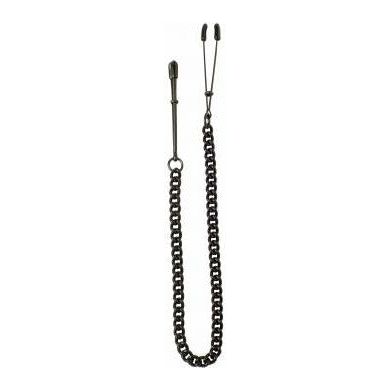 Introducing the Sensual Pleasures Black Tweezer Clamp W-Link Chain - Model SP-TC001: A Captivating Delight for All Genders, Offering Exquisite Pleasure in a Raven-Colored Design - Adult Naughty Store