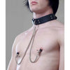 Spartacus Leather Collar with Broad Tip Nipple Clamps - Model X123 - Unisex BDSM Toy for Sensual Stimulation - Black