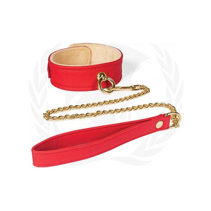 Spartacus Leathers Plush Lined Red PU Collar & Chain Leash - Model 2023 - Unisex - Bondage Restraint for Sensual Pleasure