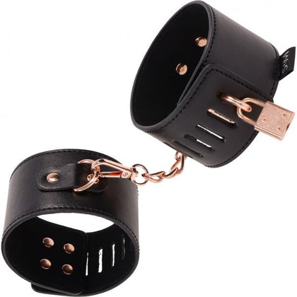 Sex & Mischief Brat Locking Cuffs - Rose Gold & Black: Stylish and Versatile Bondage Restraints for Couples - Model 2024 - Unisex - Wrist Restraints - Elegant Rose Gold and Black