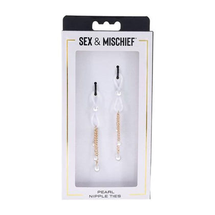 Sportsheets Pearl Nipple Ties - Sensual Bondage Jewelry for Women - Adjustable Pressure - Elegant White Pearls - Gold Accents - Model SS09858 - Adult Naughty Store