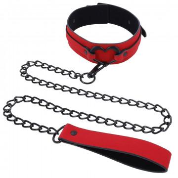 Sportsheets Sex & Mischief Amor Collar & Leash Model 2024 for Women: Red Vegan Leather Collar and Leash Set for Sensual Bondage