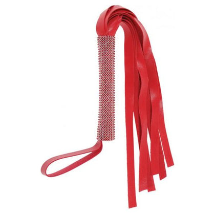 Introducing the Sportsheets Amor Sparkle Flogger SS09955: Unisex Red Vegan Leather Rhinestone Handled BDSM Whip