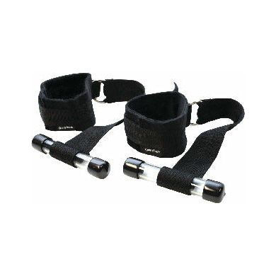 Introducing the SensaPlay Door Jam Cuffs Black - The Ultimate BDSM Restraint System for Unforgettable Pleasure! - Adult Naughty Store