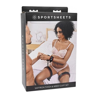 Saffron Thigh & Wrist Cuff Set - Sportsheets Bondage Restraints Kit for Couples - Model 2023 - Unisex - Explore Sensual Pleasure and Restrained Passion - Seductive Black