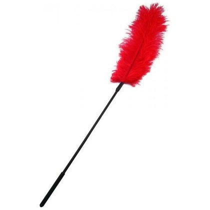 Introducing the PleasureCraft Ostrich Tickler Red - Deluxe Feathered Sensation for Alluring Pleasure - Adult Naughty Store