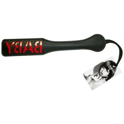 Sex and Mischief Baby Paddle - Black Vinyl Spanking Toy for Enhanced Pleasure, Model BM-12, Unisex, Designed for Intimate Impact and Sensation, Black on Red
