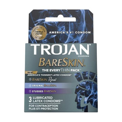 Introducing the Trojan Bareskin Everythin 3ct Latex Condoms - The Ultimate Pleasure Experience for All Genders!