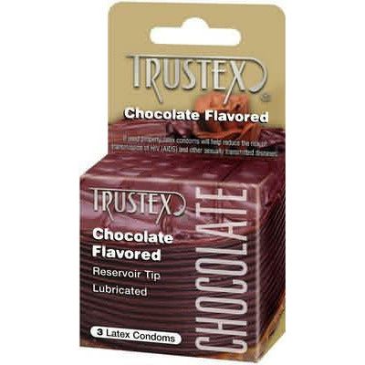Trustex Chocolate Flavored Condom 3 Pack - Sensual Pleasure for All Genders, Tempting Chocolate Delight, Lubricated Latex, Reservoir Tip, Rich Brown Color
