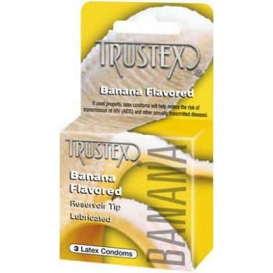 Trustex Flavored Condoms Banana 3 Pack - Deliciously Satisfying Banana Flavored Latex Condoms for Enhanced Pleasure - Reservoir Tip, Lubricated, 3 Condoms - Intimate Protection for Couples - Pleasure and Safety Combined