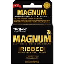 Trojan Magnum Ribbed Latex Condoms 3 Pack - Premium Pleasure Enhancer for Couples - Model X3R - Unisex - Intensified Stimulation - Jet Black