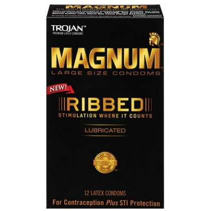 Trojan Brand Condoms Magnum Ribbed 12 Pack Latex Condoms - Pleasure-Filled Intimacy with Enhanced Stimulation for Both Partners - Model: Magnum Ribbed - Gender: Unisex - Heightened Pleasure for Him and Her - Color: Natural