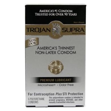 Trojan Supra Microsheer Lubricated Ultra Thin Polyurethane Condoms 6 Pack - Latex-Free, Odor-Free, and Sensually Pleasurable - For Ultimate Sensation and Comfort - Clear