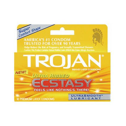 Trojan Ecstasy Ultra Ribbed Latex Condoms - Intensify Pleasure, Model X10, for Men, Enhanced Stimulation, Black