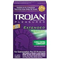 Trojan Extended Pleasure 12Pk - Ultimate Control for Long-Lasting Pleasure - Premium Latex Condoms with Climax Control Lubricant - Model TEP12 - For Men - Enhances Staying Power - Clear