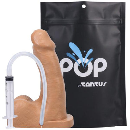 Introducing the Tantus POP N' Play Squirting Packer TAN012821TB Silicone Packer Dildo for Men - Offers Realistic Pleasure in Honey Colour