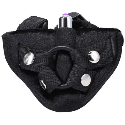 Introducing the Tantus Velvet Vibrating Harness Onyx Unisex Strap-On Kit: Model E4 for Sensual Pleasure in Black
