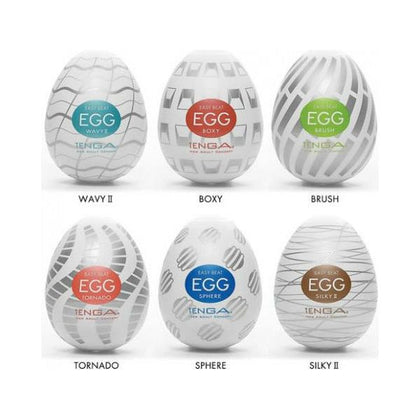 Tenga Egg Variety Pack - Standard Masturbator 6 Pack for Men - Explore Endless Pleasure with Tenga Egg Wavy II, Boxy, Brush, Tornado, Sphere, and Silky II - White