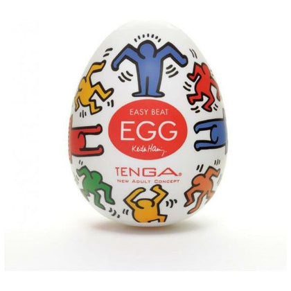 TENGA Keith Haring Dance Stroker - Easy Beat Egg, Model E-001, Male Masturbator for Penile Stimulation, Vibrant Pleasure in Red