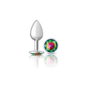 Viben Cheeky Charms Round Rainbow Small Silver Butt Plug - Model CC-001: Unisex Anal Pleasure Toy - Adult Naughty Store