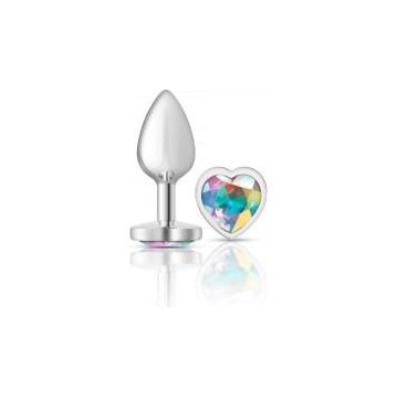 Viben Cheeky Charms CC-001 Heart Clear Iridescent Small Silver Butt Plug - Unisex Anal Pleasure Toy
