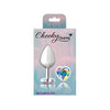 Viben Cheeky Charms Heart Clear Iridescent Medium Silver Butt Plug - Model CC-IRID-MED - Unisex Anal Pleasure - Sparkling Clear Acrylic Gem Stone - Silver Metal Alloy - Adult Naughty Store