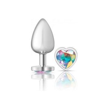 Viben Cheeky Charms CC-500 Large Silver Heart Clear Iridescent Butt Plug - Unisex Anal Pleasure Toy