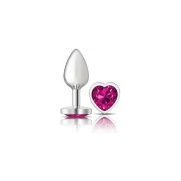 Viben Cheeky Charms Heart Bright Pink Small Silver Butt Plug - Model CC-HPSP-S - Adult Naughty Store