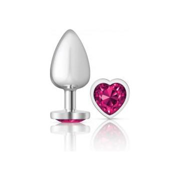 Viben Cheeky Charms Heart Bright Pink Large Silver Butt Plug - Model CC-HP-LSP - Adult Naughty Store