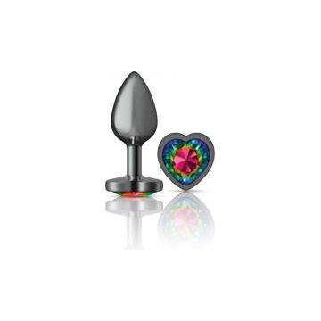 Viben Cheeky Charms Heart Rainbow Small Gunmetal Butt Plug - Model CC-2022 | Unisex Anal Pleasure Toy - Adult Naughty Store