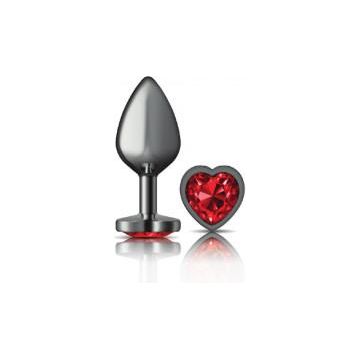 Viben Cheeky Charms Heart Deep Red Medium Gunmetal Butt Plug - Model CC-DRMG-BP, Unisex Anal Pleasure Toy - Adult Naughty Store