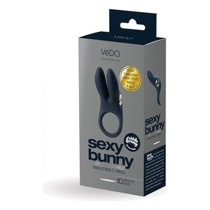 Vedo Sexy Bunny Rechargeable Cock Ring Black Pearl - Powerful Dual Motor Vibrating Pleasure Enhancer for Couples - Adult Naughty Store