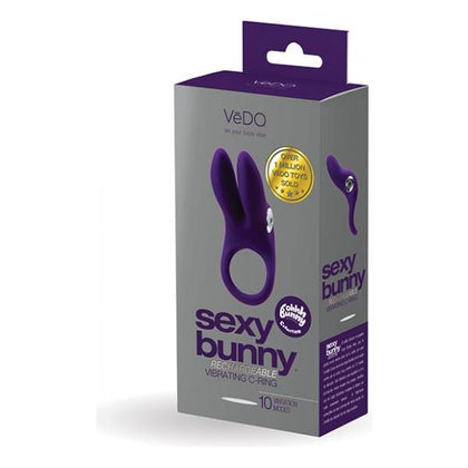 Vedo Sexy Bunny Rechargeable Cock Ring Deep Purple - Powerful Dual Motor Vibrating Love Ring for Couples Pleasure