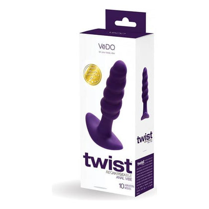 Vedo Twist Rechargeable Anal Plug Deep Purple - Powerful Motor, 10 Vibration Modes, Silicone, T-Shaped Anchor End - Unleash Pleasure in Style!