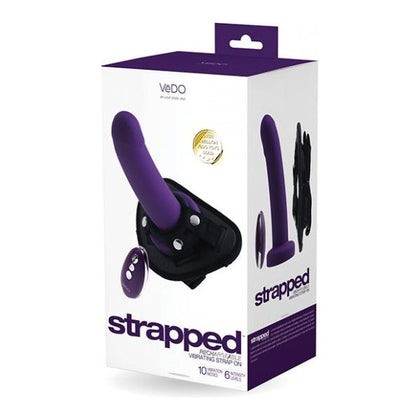 Vedo Strapped Rechargeable Strap On Deep Purple - Powerful Remote Control Silicone Dong for Pleasurable Strap-On Play