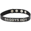 Introducing the Wordband Collar Daddys Boy Black Leather BDSM Collar - Model DB-001, Unisex, for Neck Play Pleasure - Adult Naughty Store