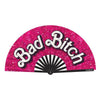 Wood Rocket Bad Bitch Hand Fan - Folding Fan for Women, Pleasure Accessory, Model 2023, Satin Fabric, Black - Adult Naughty Store