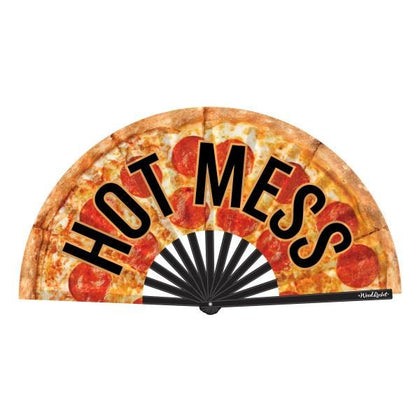 Wood Rocket Hot Mess Hand Fan - Folding Bamboo Ribs with Satin Fabric Material - Pepperroni Pizza Design - Party Games, Gifts, Supplies - Adult Gags and Novelties - 2023