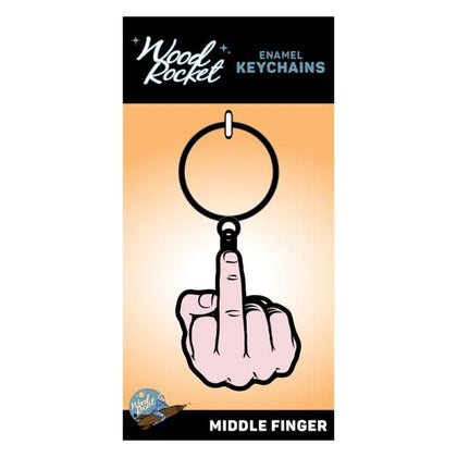 Wood Rocket Enamel Middle Finger Keychain - Adult Funny Novelty Sex Toy - Model MF-2022 - Unisex - Pleasure for Any Occasion - Beige/Black - Adult Naughty Store