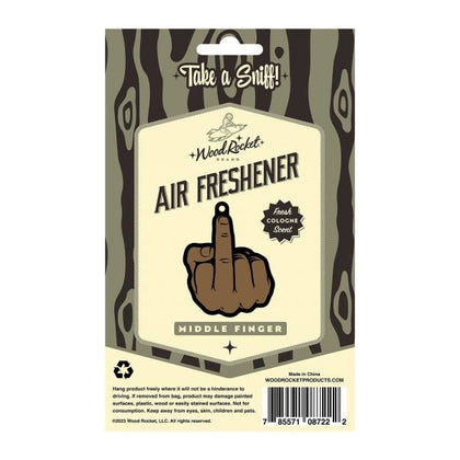 Wood Rocket Middle Finger Brown Air Freshener - Premium Quality Fresh Cologne Scent for Party Games, Adult Gags, and Novelty Gifts (2023)