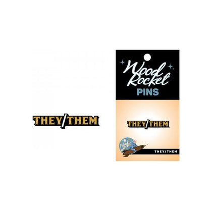 Wood Rocket They/Them Pronoun Pin - Gender-Inclusive Soft Enamel Lapel Pin for Personal Expression - Glittering Gold and Black Design - Perfect for Hats, Clothes, Backpacks, and Gifts - Model - Adult Naughty Store